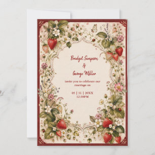 Romantic cottagecore strawberry Wedding Blossom Invitation