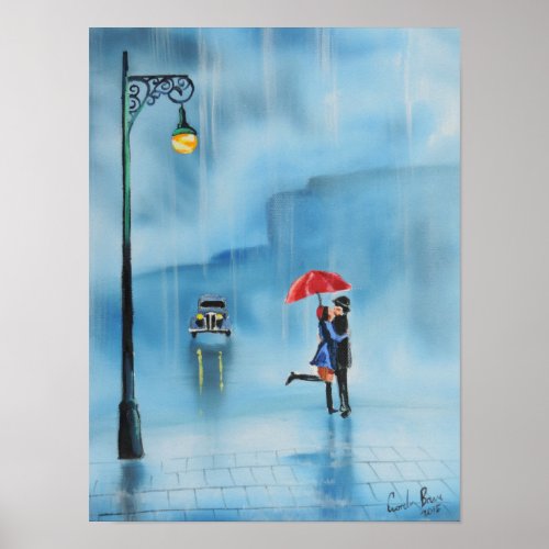 Romantic couple and a red umbrella G Bruce art Poster