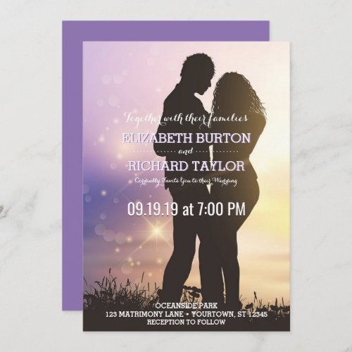 Romantic Couple Beach Wedding Purple Invitation