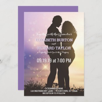 Romantic Couple Beach Wedding Purple Invitation by angela65 at Zazzle