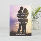 Romantic Couple Beach Wedding Purple Invitation (Standing Front)