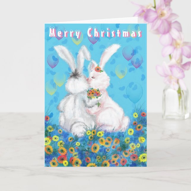 Romantic Couple Bunny Christmas Card (Orchid)