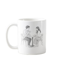 Romantic Couple Cafe Date Coloring Page Line Art