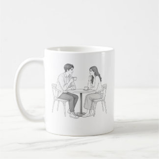 Romantic Couple Cafe Date Coloring Page Line Art Coffee Mug