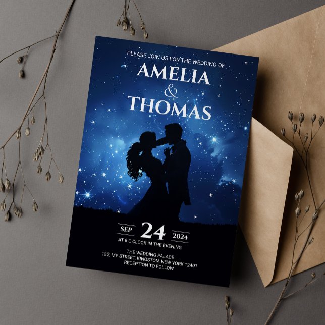 Romantic Couple Celestial Night Sky Wedding  Invitation (Creator Uploaded)