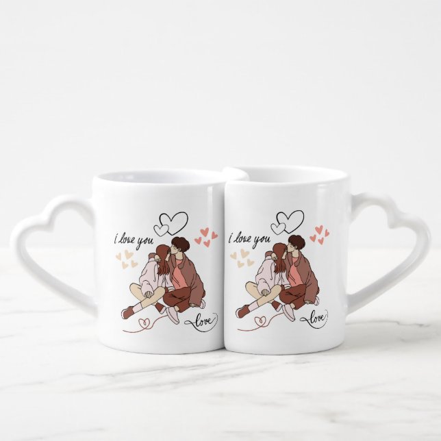 Romantic Couple Coffee Mugs - Matching His and Her (Front Nesting)