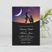 Romantic Couple Crescent Moon and Stars Wedding Invitation (Standing Front)