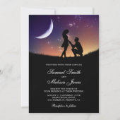 Romantic Couple Crescent Moon and Stars Wedding Invitation (Front)