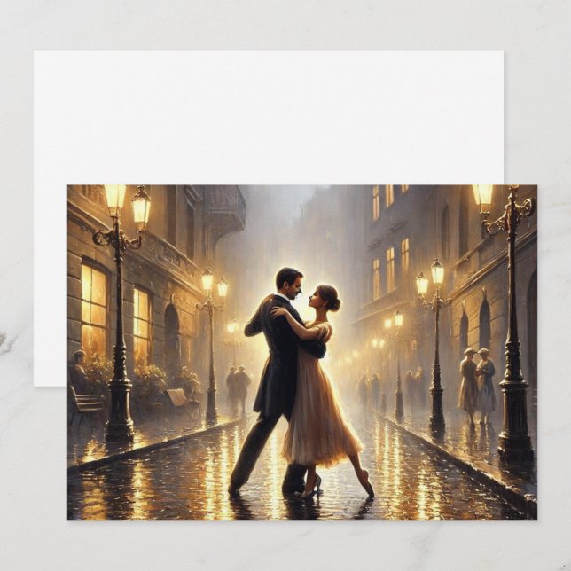 Romantic Couple dancing in the rain Holiday Card (Front/Back)