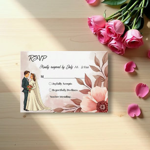 Romantic Couple Dusty Watercolor Floral Wedding RSVP Card
