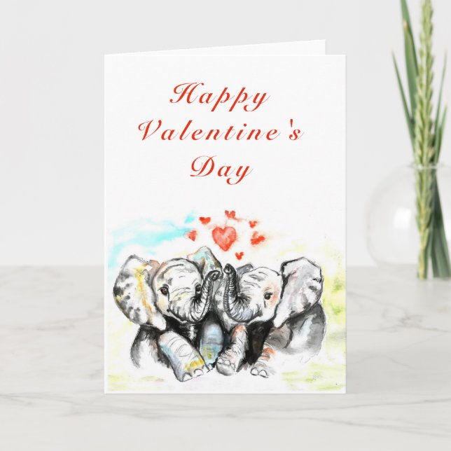 Romantic Couple Elephant Valentine's Day Card (Front)
