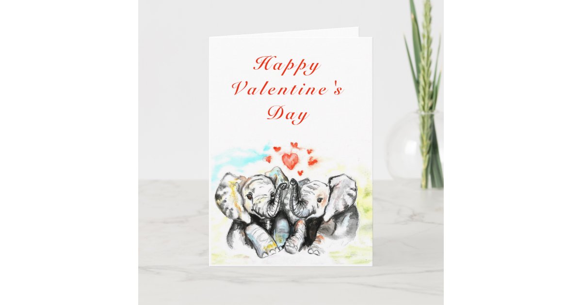 Romantic Couple Elephant Valentine's Day Card | Zazzle