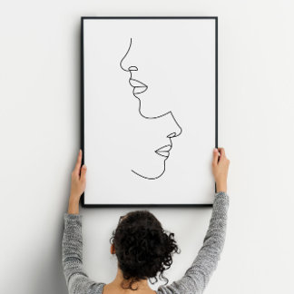 Romantic couple face line art poster