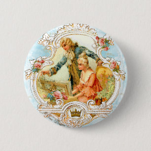 Romantic Couple French Vintage Framed Button