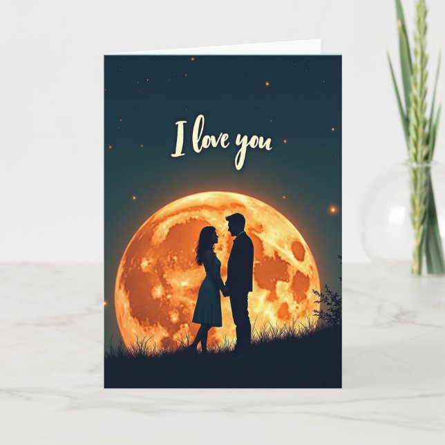 Romantic Couple Full Moon Card (Front)