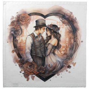 Romantic couple heart watercolor cloth napkin