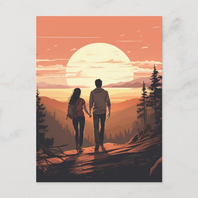 Romantic Couple hiking Postcard (Front)