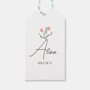 Romantic Couple Hug Illustration with Flowers Gift Tags