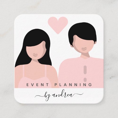 Romantic Couple Illustration Bride Groom Wedding Square Business Card