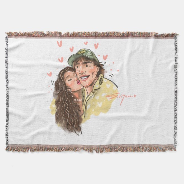 Romantic Couple Illustration Throw Blanket (Front)