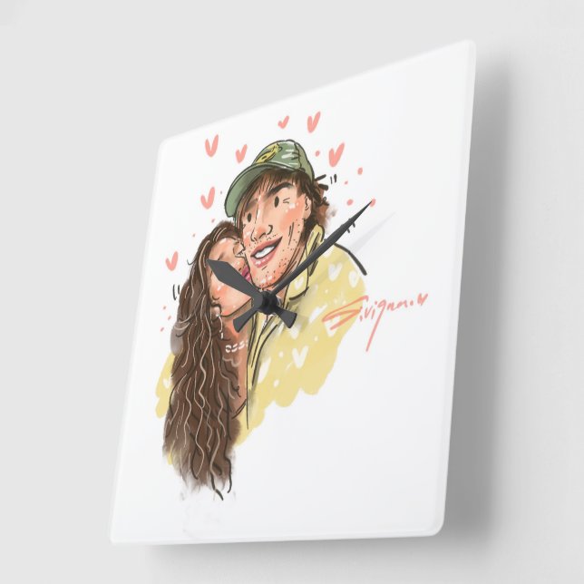 Romantic Couple Illustration Wall Clock (Angle)