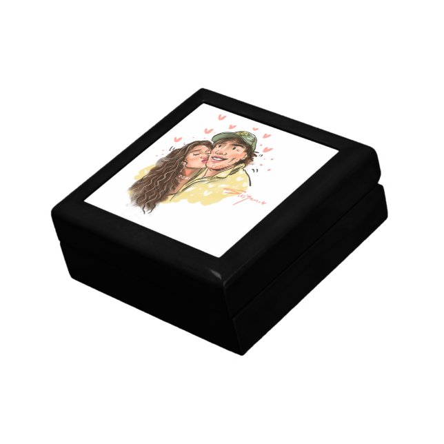 Romantic Couple Illustration Wooden Jewelry Keepsa Gift Box (Side)