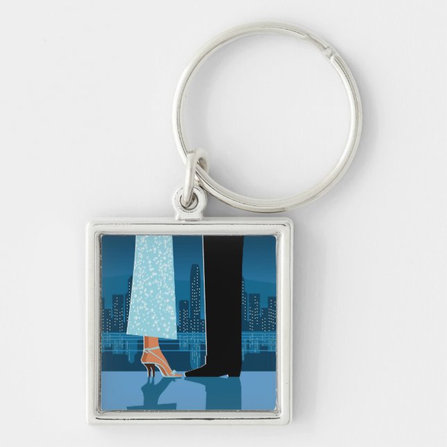 Romantic Couple in City Keychain (Front)
