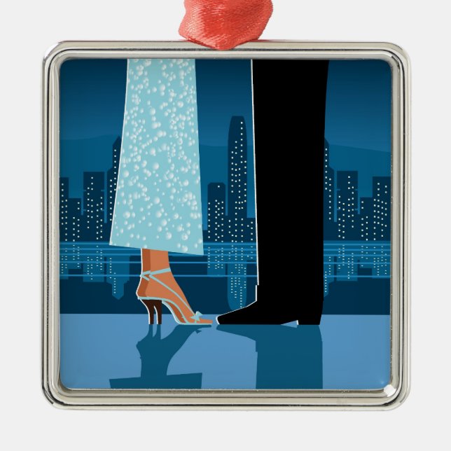 Romantic Couple in City Metal Ornament (Front)