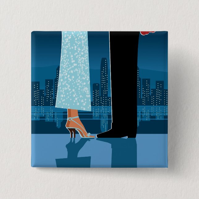 Romantic Couple in City Pinback Button (Front)