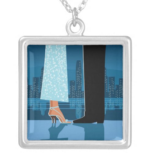 Romantic Couple in City Silver Plated Necklace