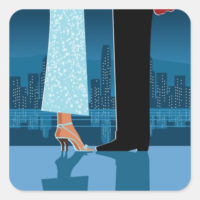 Romantic Couple in City Square Sticker (Front)