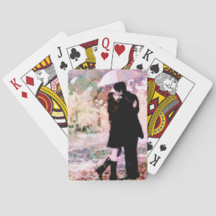 Romantic Couple in Love Kissing in The Rain  Poker Cards