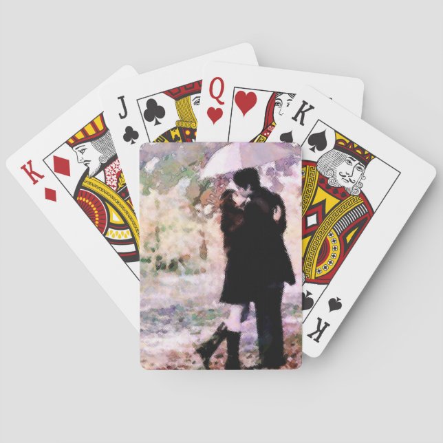 Romantic Couple in Love Kissing in The Rain  Poker Cards (Back)