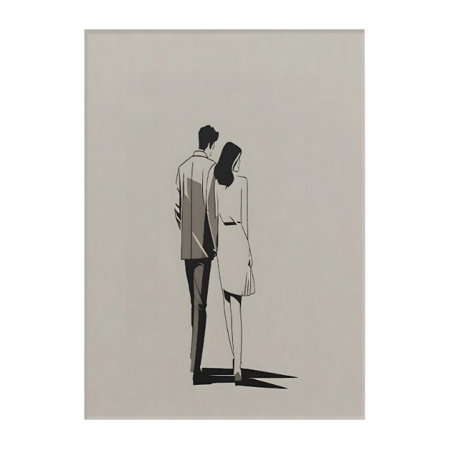 Romantic Couple Minimalist Line Art Acrylic Print (Front)