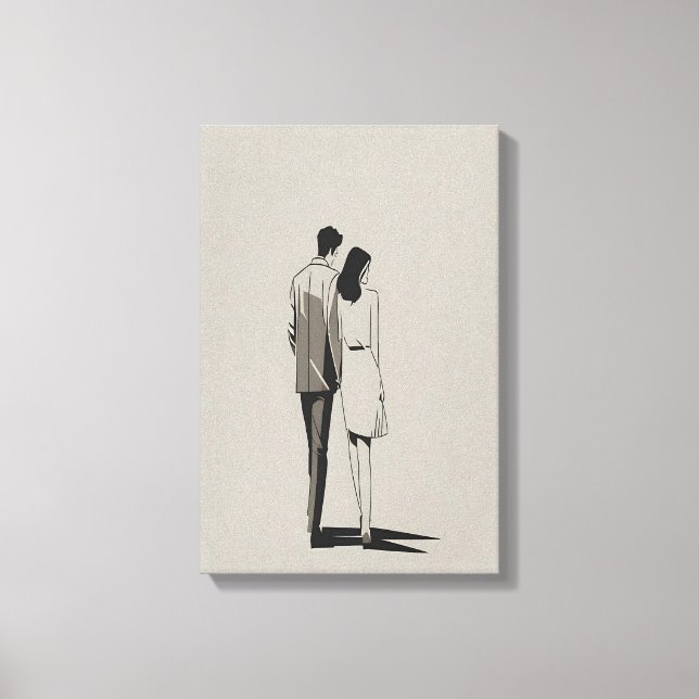 Romantic Couple Minimalist Line Art Canvas Print (Front)