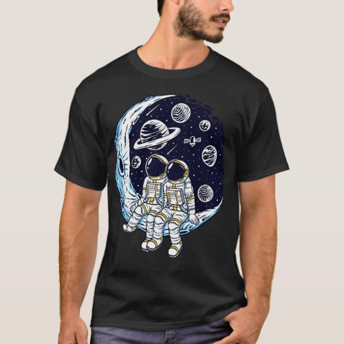 Romantic Couple Moon Illustration T_Shirt
