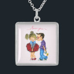 Romantic Couple Necklace Gift - Love - Custom Text<br><div class="desc">Sweet Romantic Couple - Love - I Love You - Kiss Cute Boy and Girl - Fun Painting - Choose / Add Your Unique Text / Name / Color - Make Your Special Gift - Resize and move or remove / add elements - image / text with customization tool. Painting...</div>