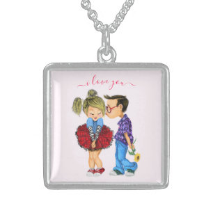 Romantic Couple Necklace I Love You - Custom Text