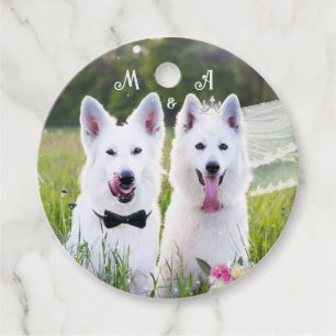 Romantic couple of dogs geting married favor tags