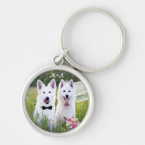 Romantic couple of dogs geting married keychain