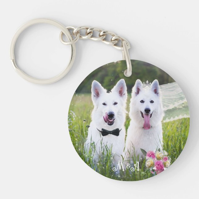 Romantic couple of dogs geting married keychain (Front)