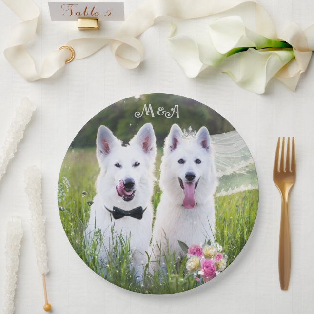 Romantic couple of dogs geting married paper plates (Wedding)