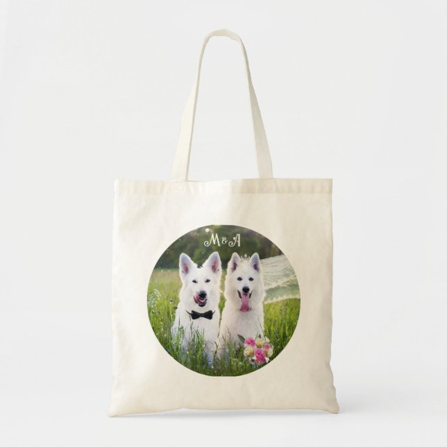 Romantic couple of dogs geting married tote bag (Front)
