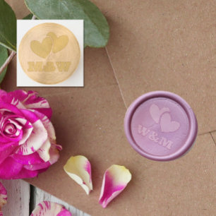 Romantic Couple of Hearts Your Initials Wedding Wax Seal Stamp