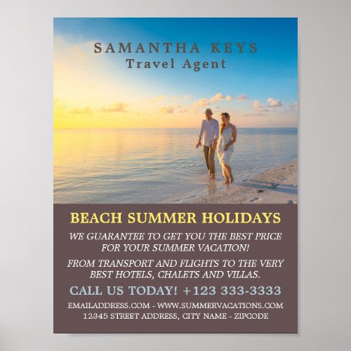 Romantic Couple on Beach Travel Agent Advertising Poster