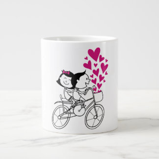 Romantic couple on bike with lot of heart giant coffee mug