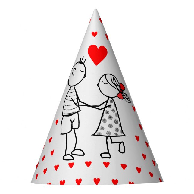 Romantic Couple Party Hat with Hearts (Front)