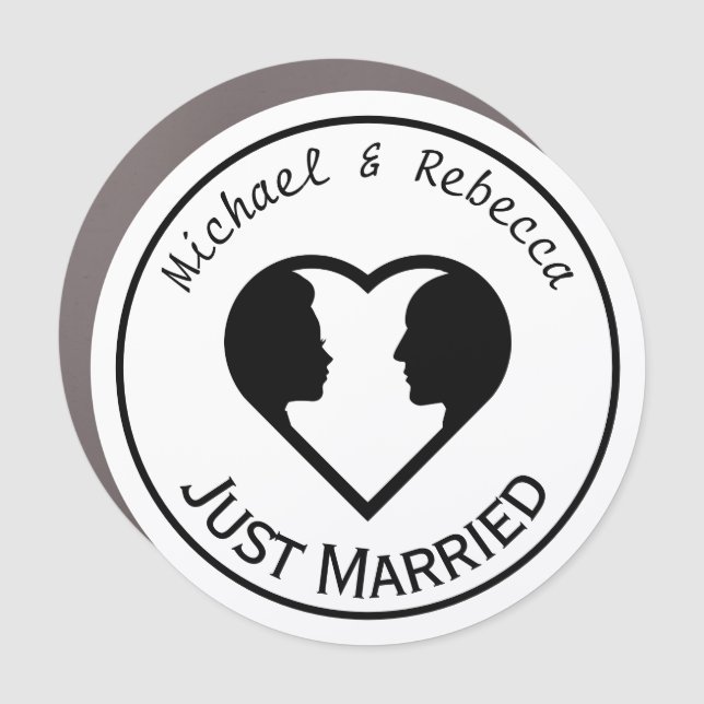 Romantic Couple Personalised Just Married Car Magnet (Front)