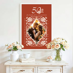 Romantic Couple Photo 50 Anniversary Burnt Orange Framed Art