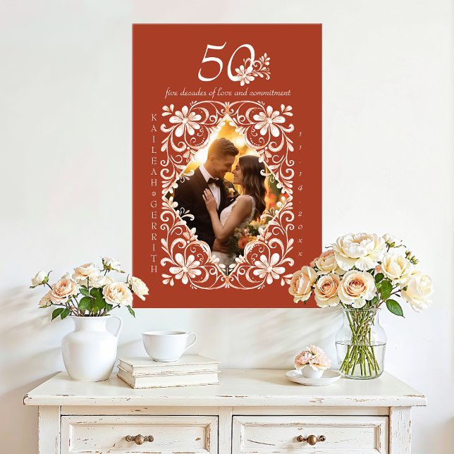 Romantic Couple Photo 50 Anniversary Red Rust Acrylic Print (Creator Uploaded)